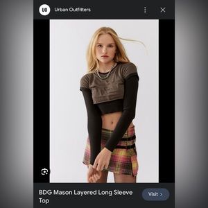 BDG Mason Layered Long Sleeve Top brown & black